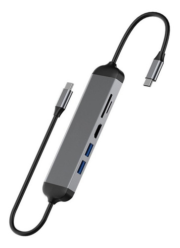 Imagen 4 de 6 de Hub Usb Tipo C, 6 En 1, Con Cable De Carga Pd De 1.5m