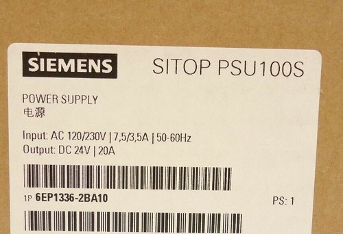 Siemens 6ep1336-2ba10 Sitop Psu100s Power Supply 24 Vdc 20a
