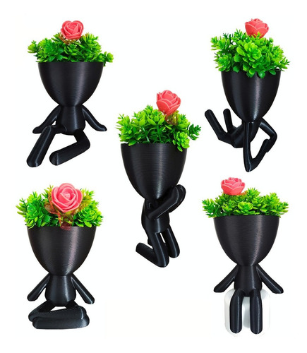 Kit 5 Lindos Vasos Decorativo Suculentas Planta Bbb Criativo Cor Preto