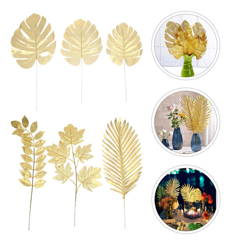 Folhas Artificiais: 30pcs Folha Tropical Dourada Com Hastes