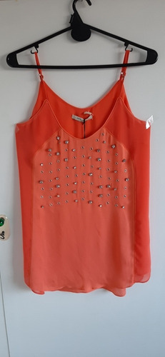 Blusa Musculosa  Jazmin Chebar  T1  Coral  Con Piedras