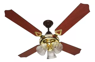 Ventilador ventilador de techo Auvent Oro con Luz V3041 dorado con 4 palas de madera, 120 cm de diámetro 50 Hz 220 V