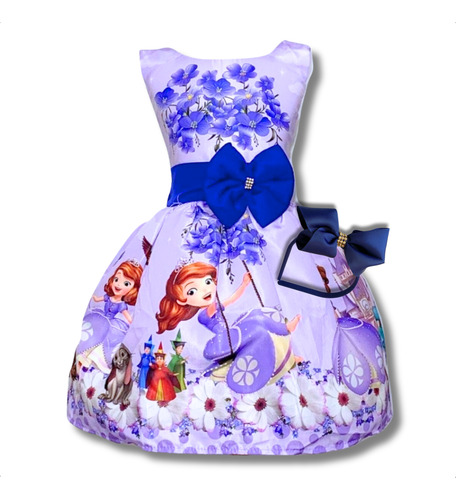 Vestido Verão Infantil Temático Princesa Sofia Festa Lux