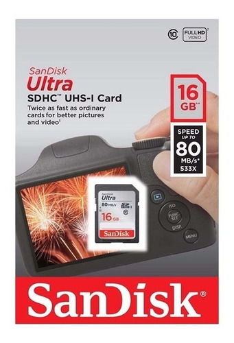 Cartão De Memória Sd Sandisk 16gb - Classe 10 Ultra 80mb/s