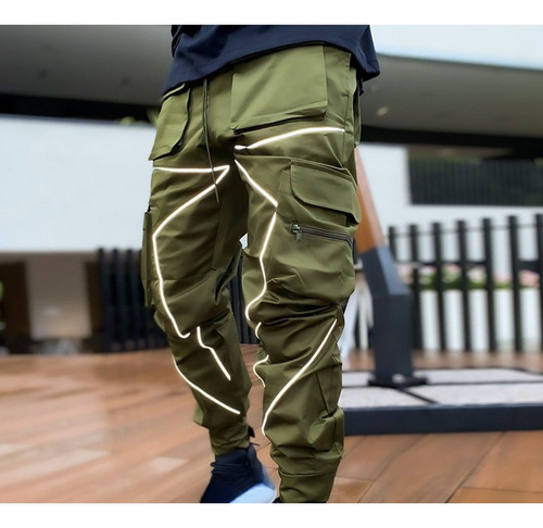 Pantalones Cargo Reflectantes Para Hombre New Joggers Casual