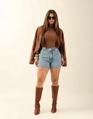 Short Mom Jeans Feminino Cintura Alta 100% Algodão