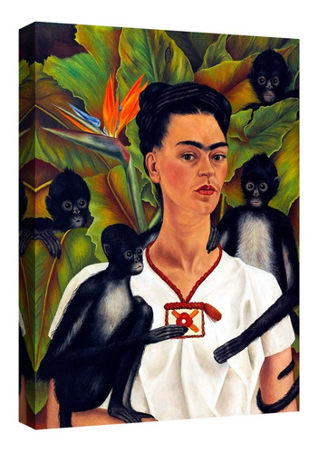 Cuadro Decorativo Canvas Moderno Frida Kahlo Con Monos
