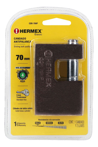 Candado Antipalanca Cuerpo De Hierro 70mm Reforzado Hermex