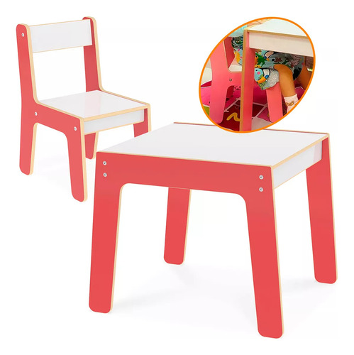 Mesa Com Cadeirinha De Madeira Resistente Para Crianças