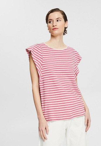 Polera Con Mangas De Volados A Rayas Esprit 042ee1k330