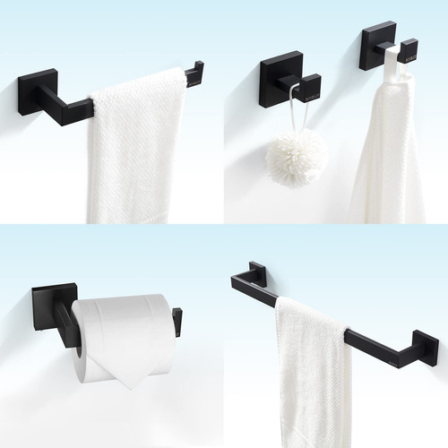 Buvelot Juego Accesorio Baño 5 Pieza Toallero Cuadrado Negro