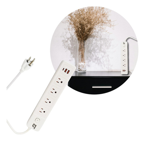 Barra Multicontacto 4 Enchufes 2 Usb 1 Tipo C Blanco T4716