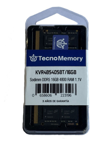 Memoria Ram Tecnomemory Sodimm Ddr5 16gb 4800mhz Kvr48s40s8t