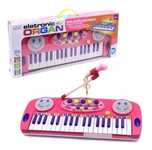 Teclado Piano Infantil Musical Rock Star 37 Teclas com Microfone e
