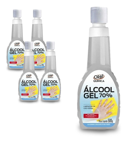 5 Unidades Álcool Em Gel 70%  500g