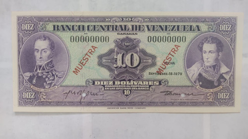 Billete De Muestra 10 Bs Año 1977 Condición Unc 