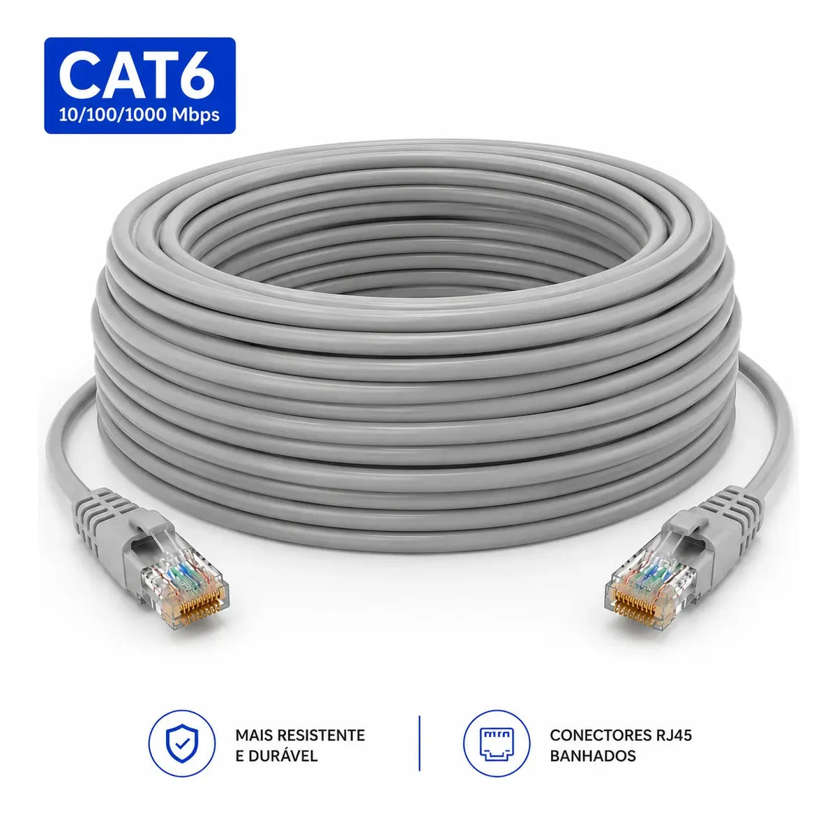 Cabo De Rede Cat6 30 Metros 30m Crimpado Ethernet Internet Lan Cftv Giga Rj45 Compatível... 6