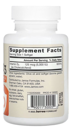 Jarrow Formulas Vitamina D3 125 Mcg 100 Caps Sfn