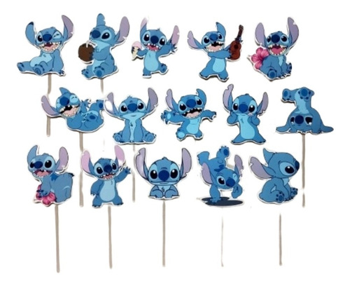 Pack X15 Toppers Para Cupcakes Muffins Stitch