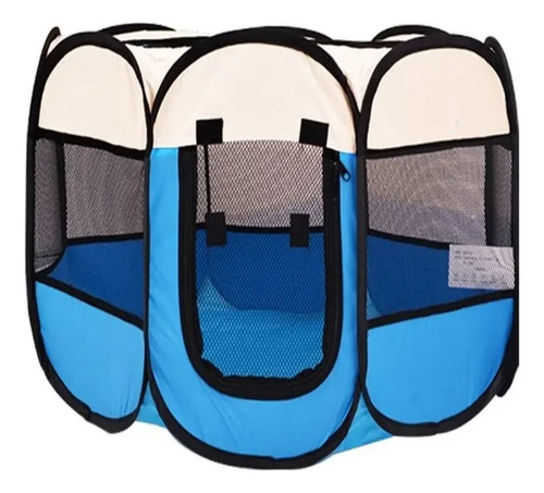 Casa Corral Casita Perro Gato Plegable Corralito Cachorros Celeste Y Beige