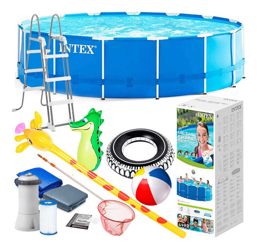 Piscina estructural redonda Intex 28202 con capacidad de 4485 litros de 305cm de diámetro azul diseño mosaico