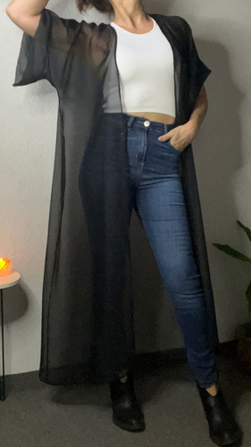 Kimono Saco Vestido Negro Largo Fiesta Noche