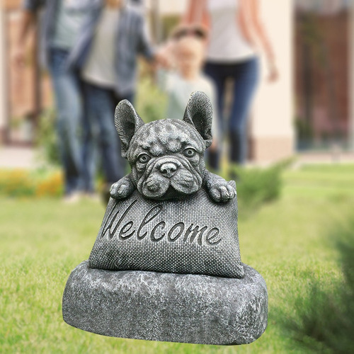 I Bulldog Francés Estatua Jardín Cartel De Bienvenida