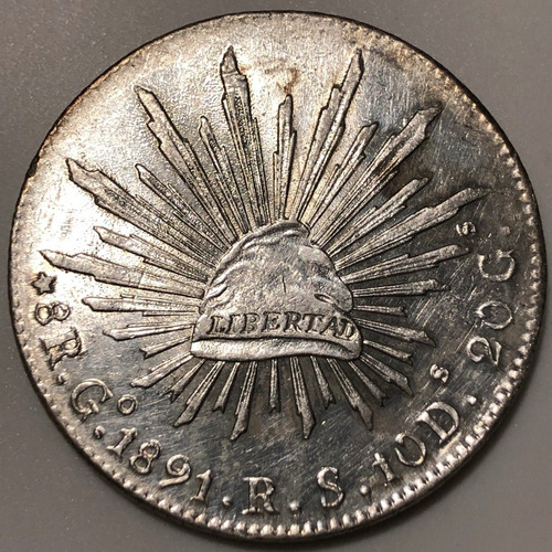 Mex36034 México 8 Reales 1891 Go Rr Guanajuato Unc Ayff