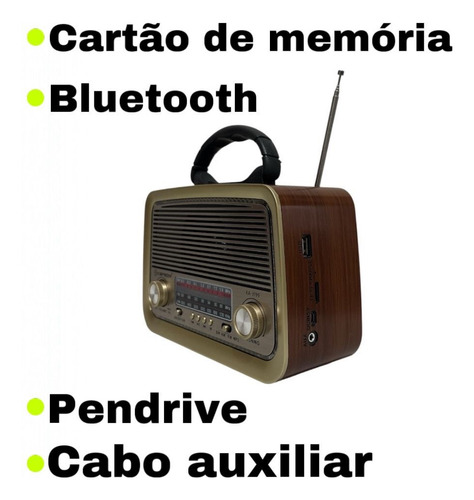 Radio Retro Vintage A Pilha E Tomada Am Fm Bluetooth Mp3 Usb Marrom