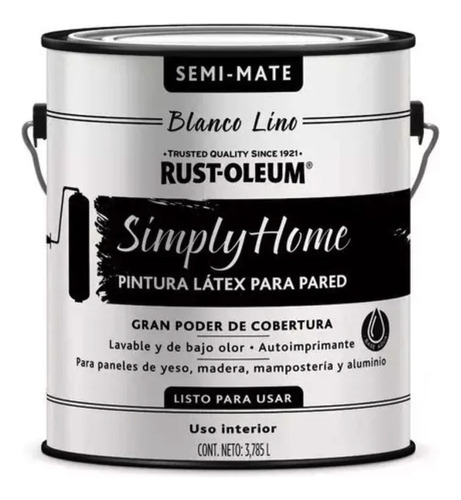 Látex Interior Simply Home Rust Oleum Semi Mate 3,78lt Color Blanco Lino