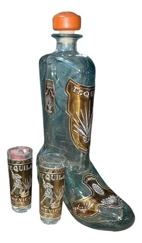 Bota Botella De Vidrio 500ml Con 2 Tequileros 60ml Con Corch Agua