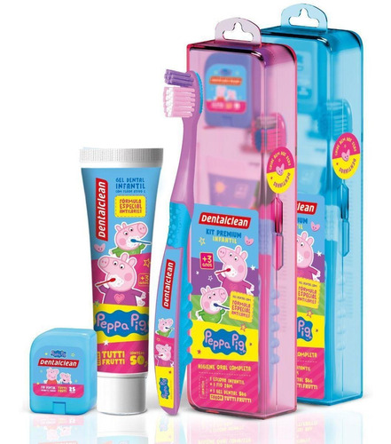 Kit Peppa Pig Escova + Fio Dental + Gel Dental - Dentalclean