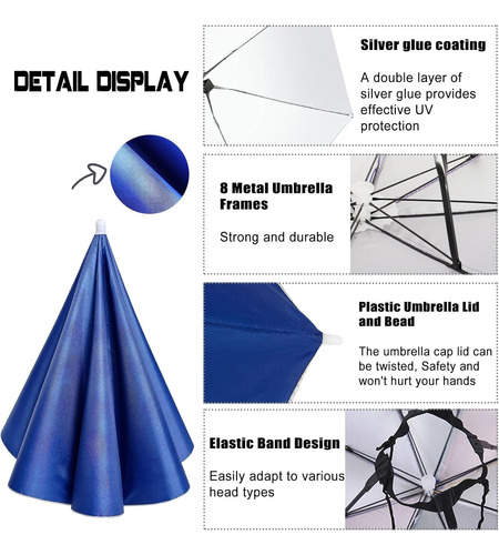 4 Pack Umbrella Hats, 20.5 Hands-free Head Umbrella Hats Fo