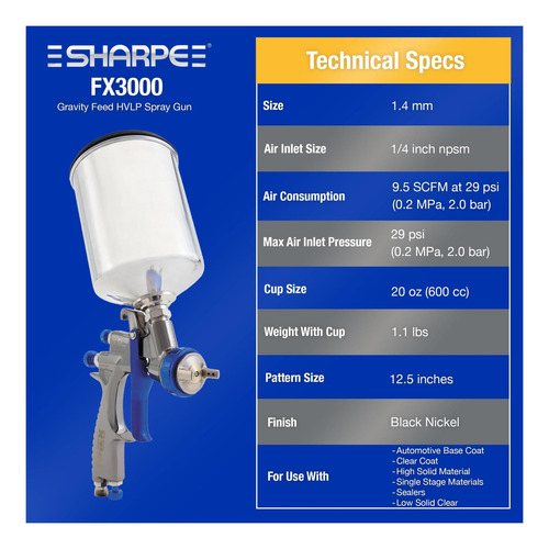 Pistola Hvlp De 14 Mm Fx3000 Graco-sharpe Para Pulverizar