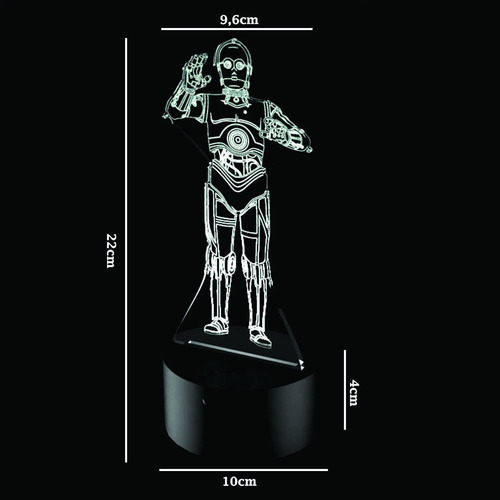 Luminária 3d - Robô C-3p0 Star Wars - Com Controle