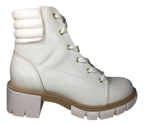 Coturno Branco Off Bota Feminina Tratorado Moleca Cadarço