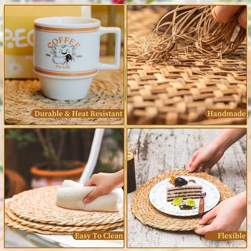 Mantel Individual De Ratán Bohemio Con Totora Natural De 35