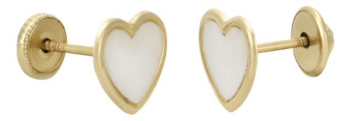 Aretes Corazon Con Madre Perla Blanca Oro 14k