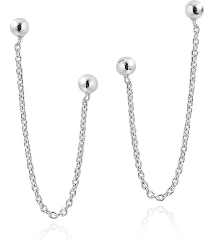 Aeravida Aretes De Plata De Ley 925 Con Cadena De Doble Bola