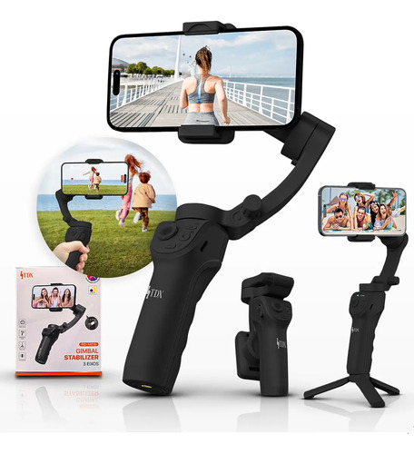 Estabilizador Celular Gimbal 3 Eixos Para Tripé Ia Video Estabilizador Câmera 360 Compatível Com iPhone Andoid Ios Marca Tdx Cor Preto