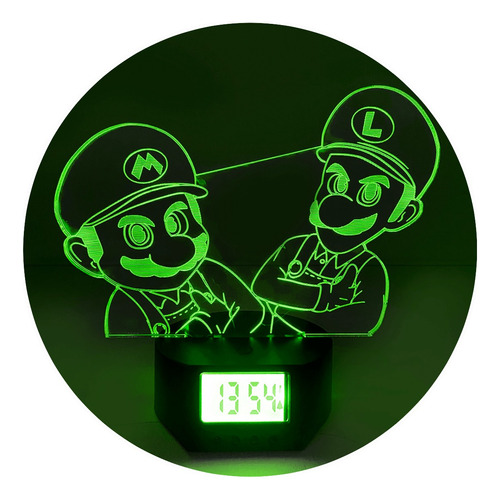 Lámpara 3d Mario Y Luigi Base Reloj + Control + Pilas