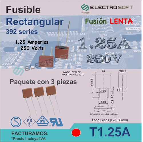 3pz Fusible Rectangular 1.25a 250v / T1.25a / 392 Tv / Tele