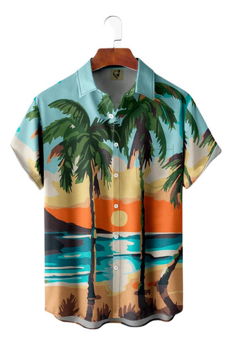 Camisa Hawaiana Unisex Coconut Tree Blue 5, Camisa De Playa