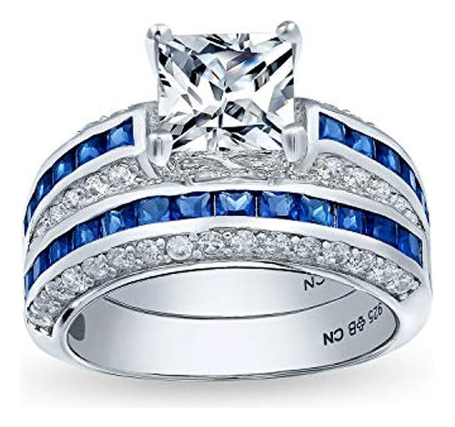 Personalize 3ct Blue Princess Cut Solitaire Clear Aaa Cz Eng