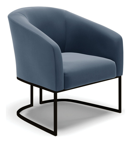 Poltrona Stella Suede Base Metálica Industrial Preto Cor Azul-marinho