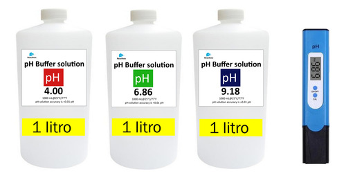 3 Pzas Buffer Calibrar 4.01 6.86 9.18 1l + Potenciometro Ph