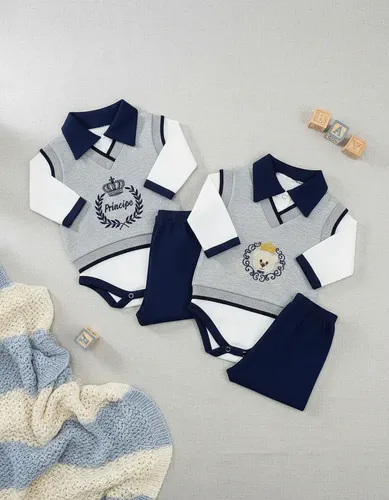 Conjunto Body Bebê Pagão Luxo RN Bordado 3 Peças