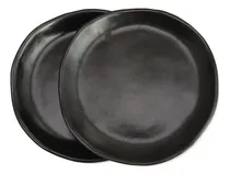 Comprar Set 2 Platos Cerámica Negro Mate 18 Cm Borde Irregular Micro