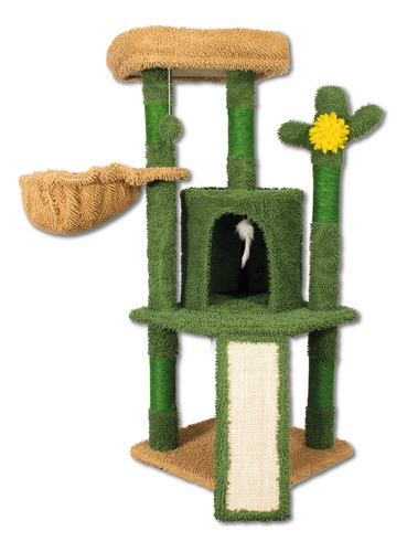 Torre árbol rascador hamaca y cactus para gatos 109 cm Poli Pets pp-mr01bk-bombay color verde