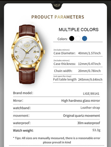 Sunkta Relojes Para Hombre Caja Oro Piel Simple Calendario